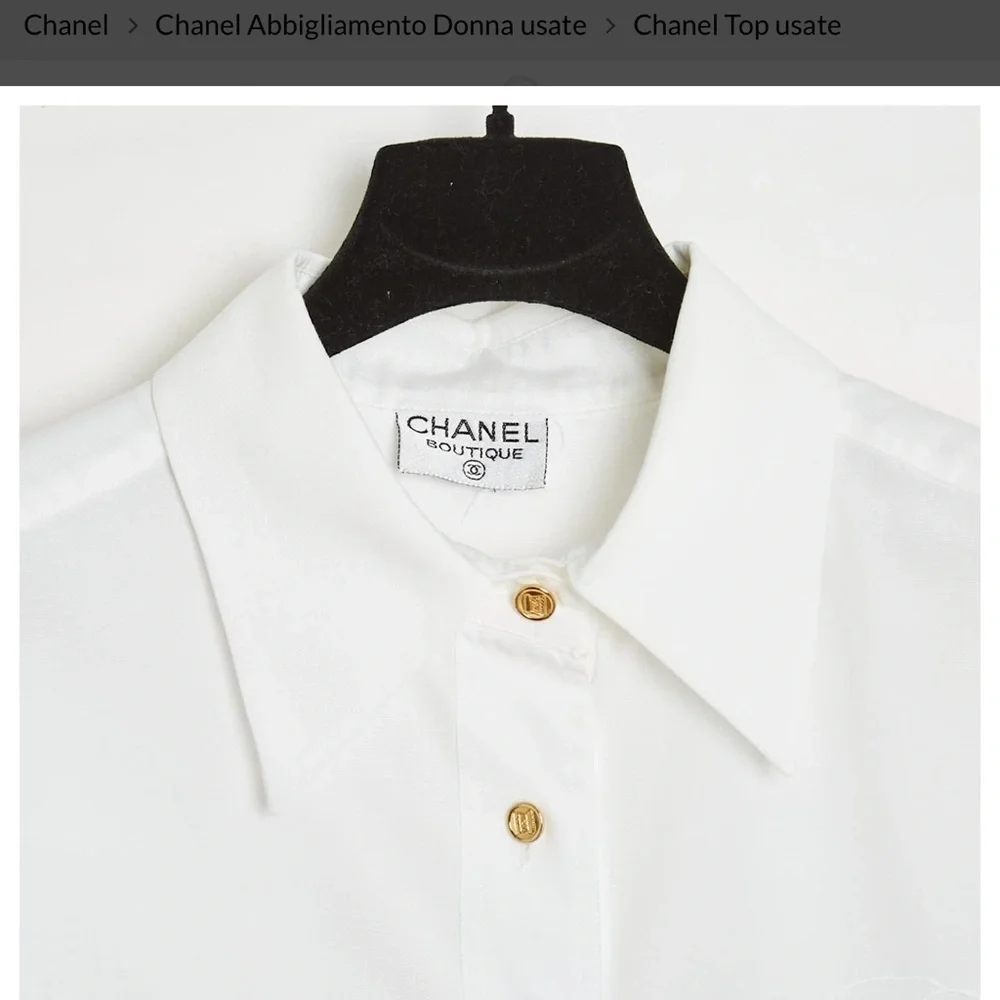 Chanel White Dress Shirt for with CHANEL Embroidery Sz S